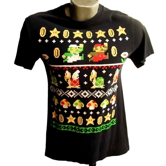 Mens Nintendo T-shirt XS NES 8-Bit XS Black Super Mario Bros. Black Turtle Bros - Picture 2 of 2